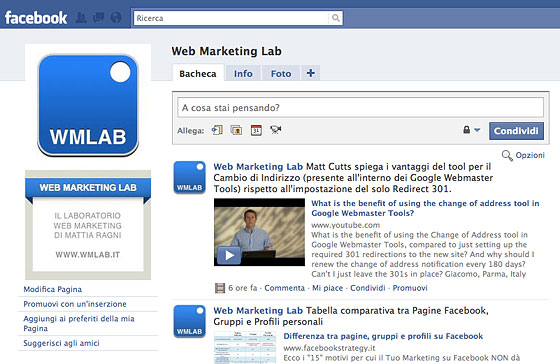 Pagina Facebook di Web Marketing Lab